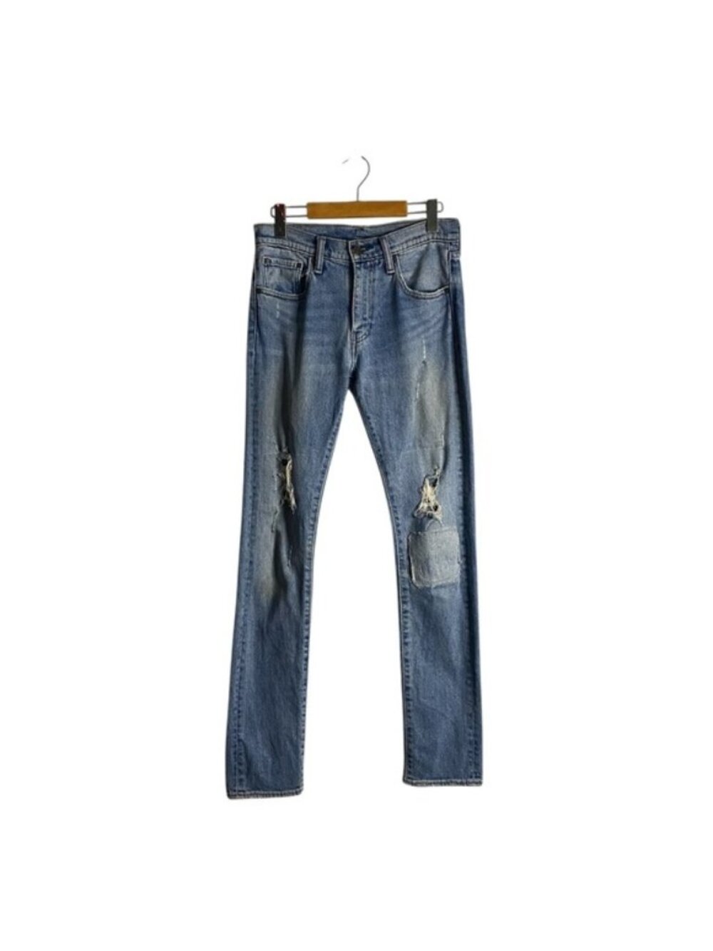 Levi's 505 Women's Light Wash Slim Distressed Patchwork Denim Jeans